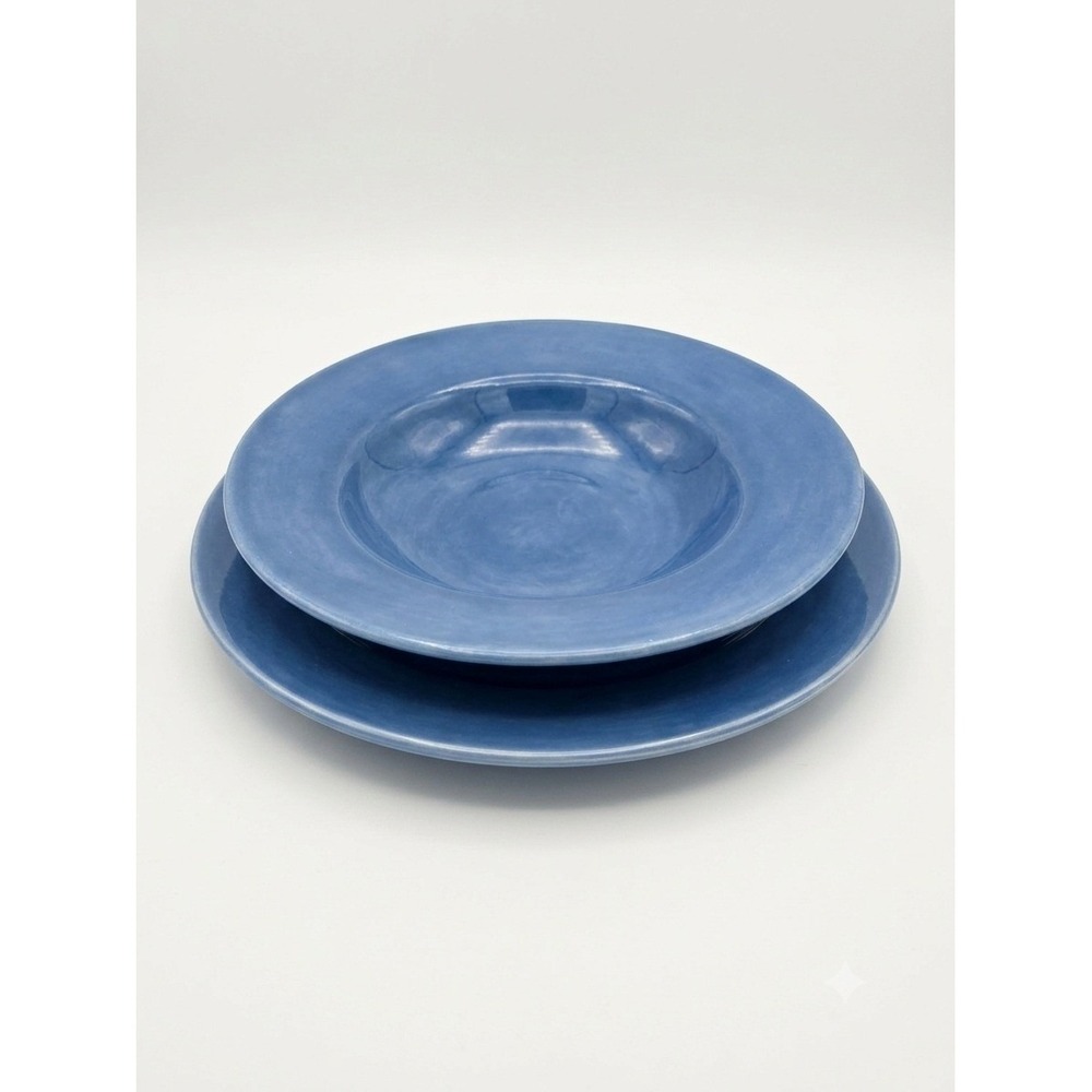 Pottery Barn Sausalito Blue Stoneware Dinner Plates Rimmed Soup Bowl Lot Mexico